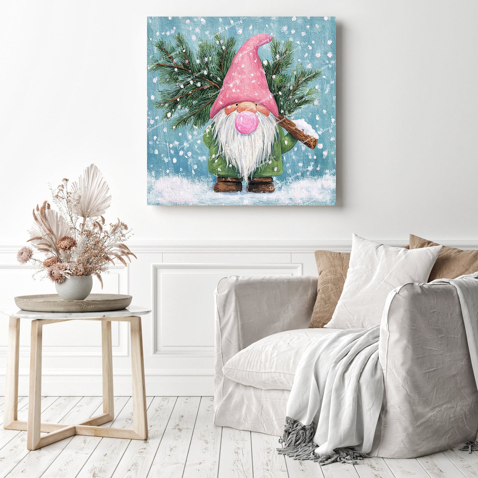 Bubblegum Holiday Gnome Diamond Painting as Home Decor
