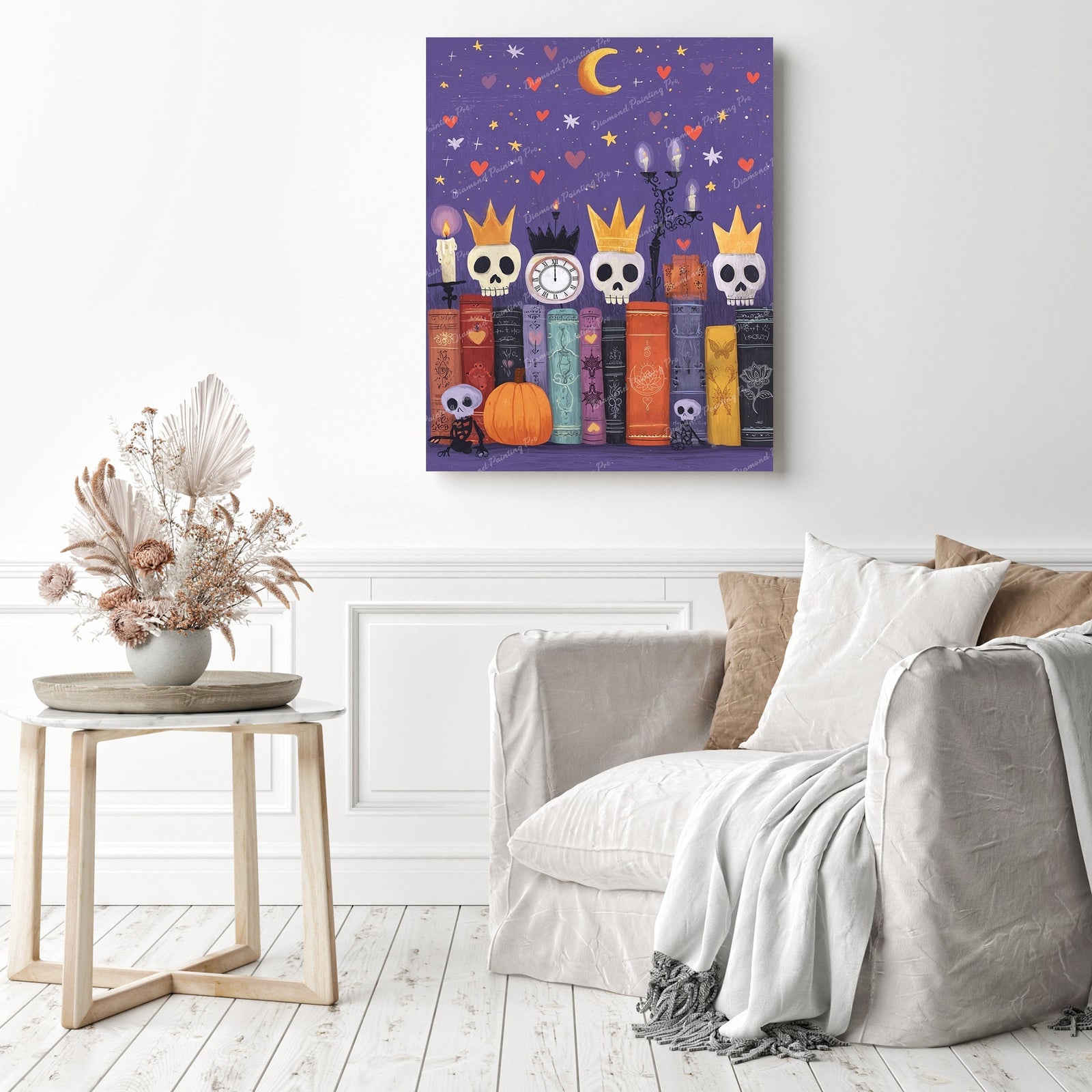 Crowned Skull Bookshelf Diamond Painting as Home Decor
