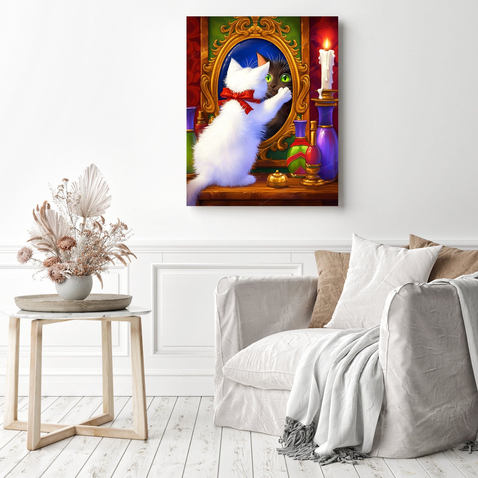 Meowgical Mirror Secrets | Diamond Painting Displayed as Home Decor