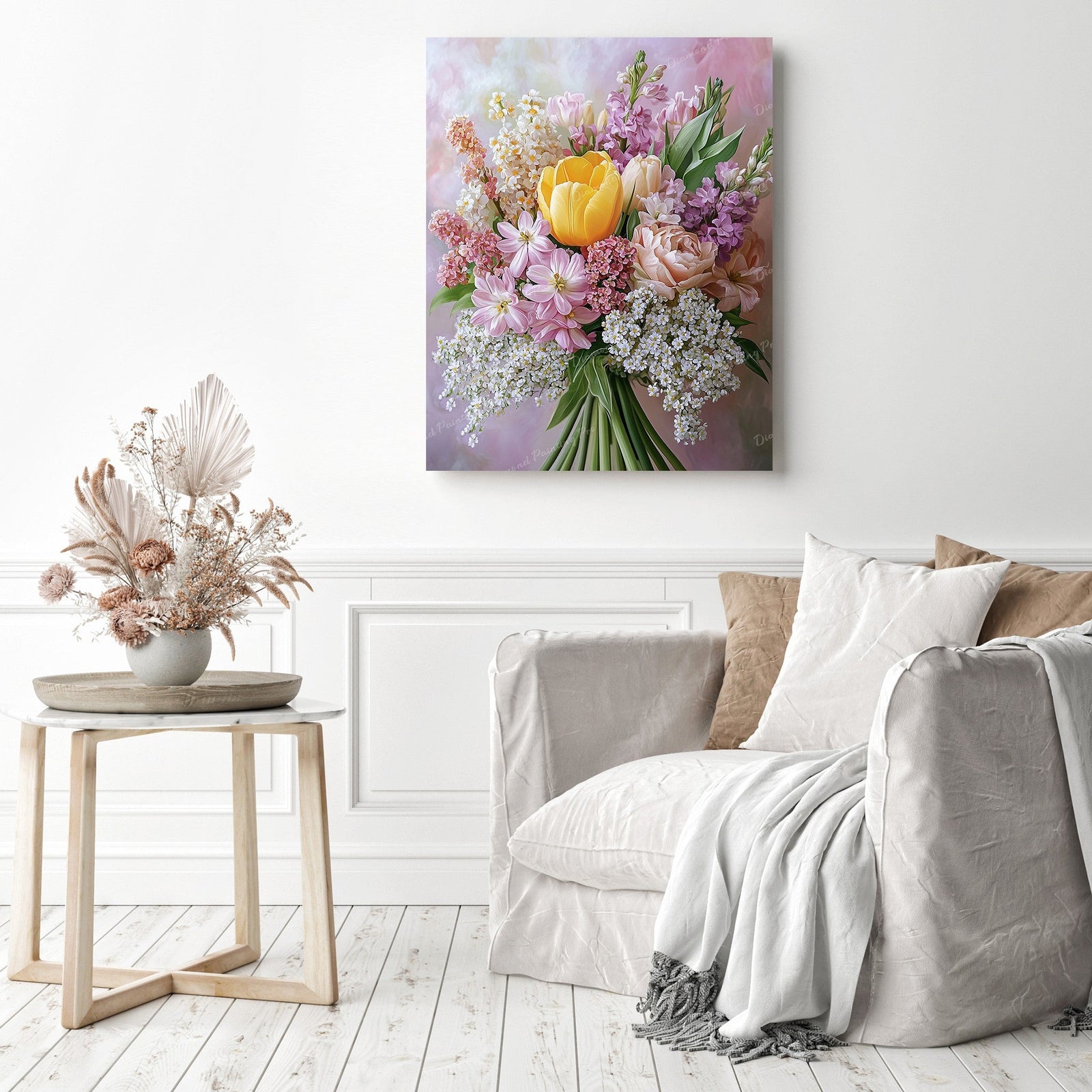 Pastel Flower Bouquet Diamond Painting as Home Decor