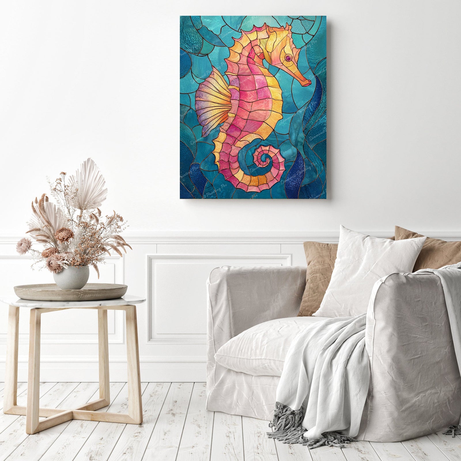 Stained Glass Mystic Seahorse Diamond Painting as Home Decor