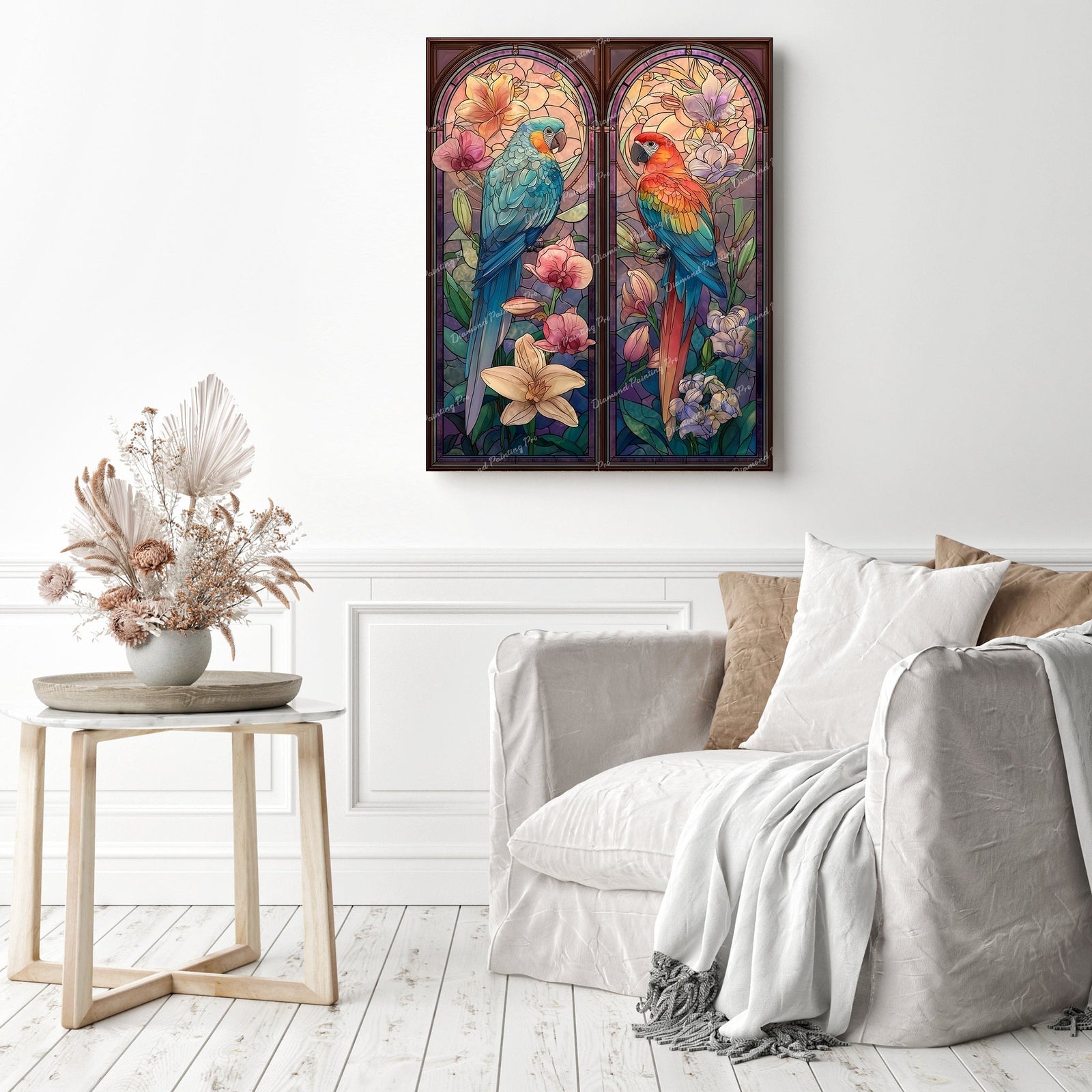 Stained Glass Orchid Parrots Diamond Painting as Home Decor