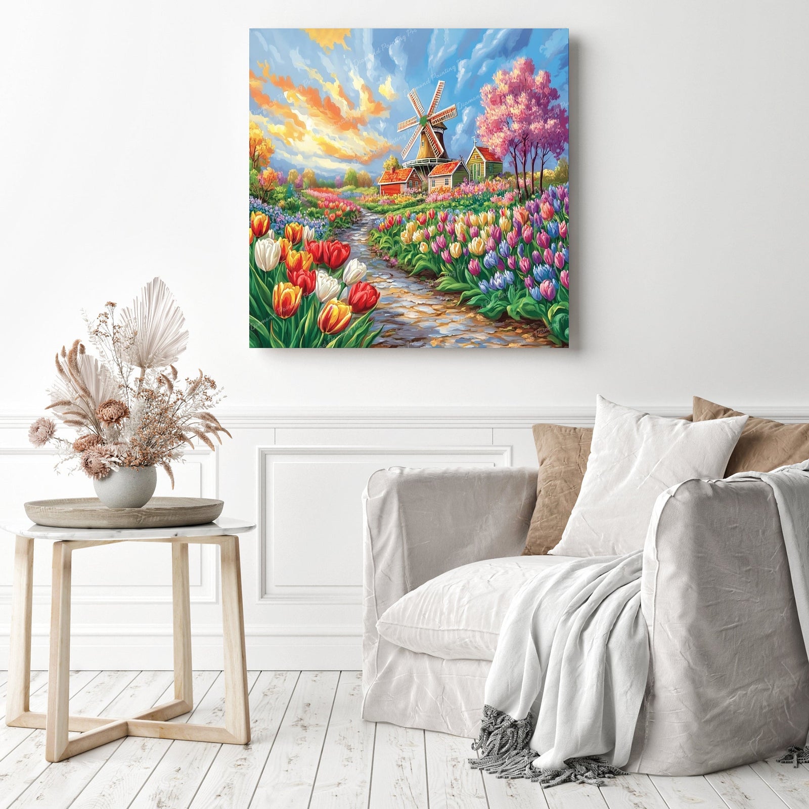 Windmill Tulip Path Diamond Painting as Home Decor