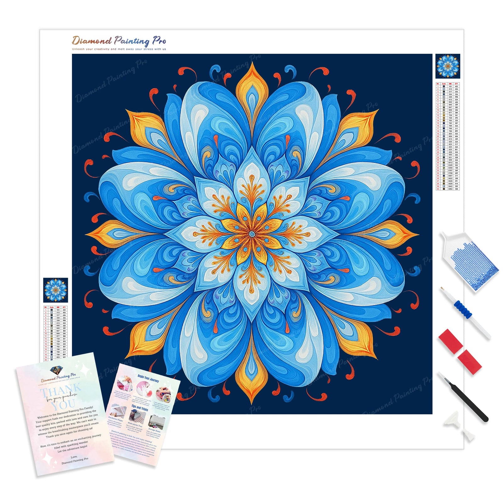 Azure Bloom Mandala Diamond Painting Kit - Full Drill / Square or Round Diamonds with AB Drills Option