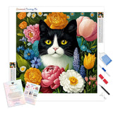 Blossom Kitty Diamond Painting Kit - Full Drill / Square or Round Diamonds with AB Drills Option