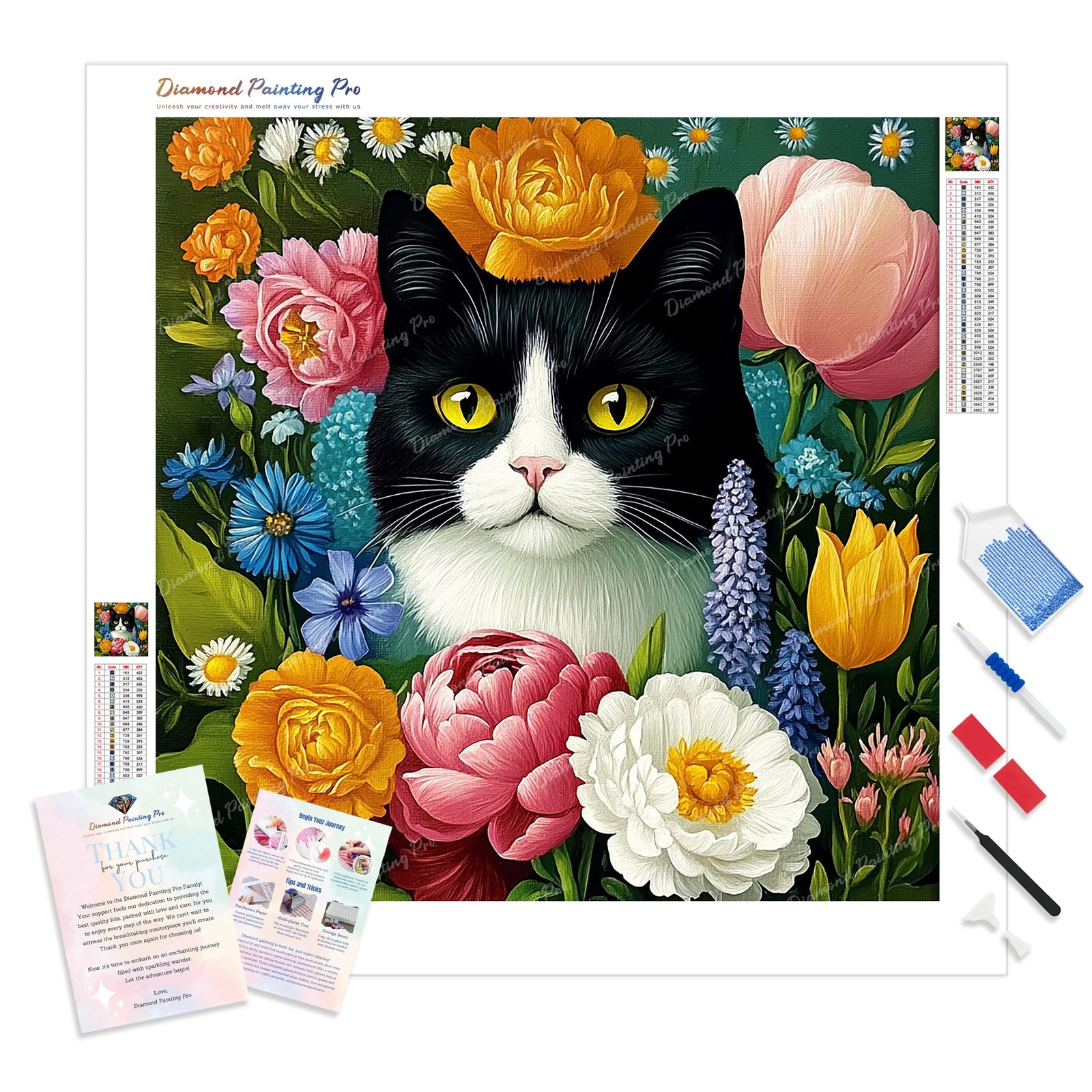 Blossom Kitty Diamond Painting Kit - Full Drill / Square or Round Diamonds with AB Drills Option
