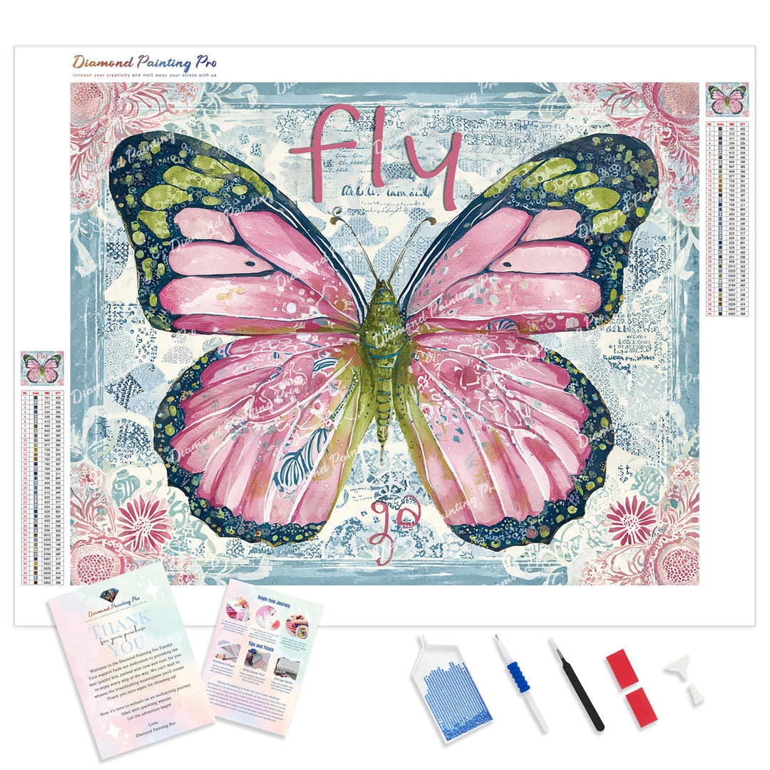 Boho Freedom Butterfly Diamond Painting Kit - Full Drill / Square or Round Diamonds with AB Drills Option