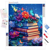 Butterflies and Books Diamond Painting Kit - Full Drill / Square or Round Diamonds with AB Drills Option