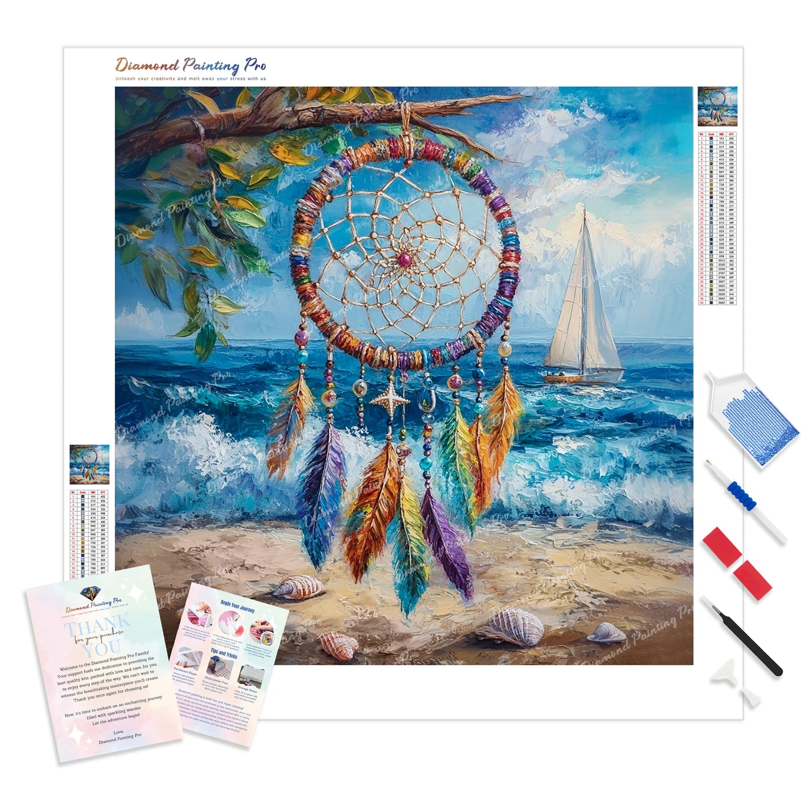Coastal Dreamcatcher Diamond Painting Kit - Full Drill / Square or Round Diamonds with AB Drills Option