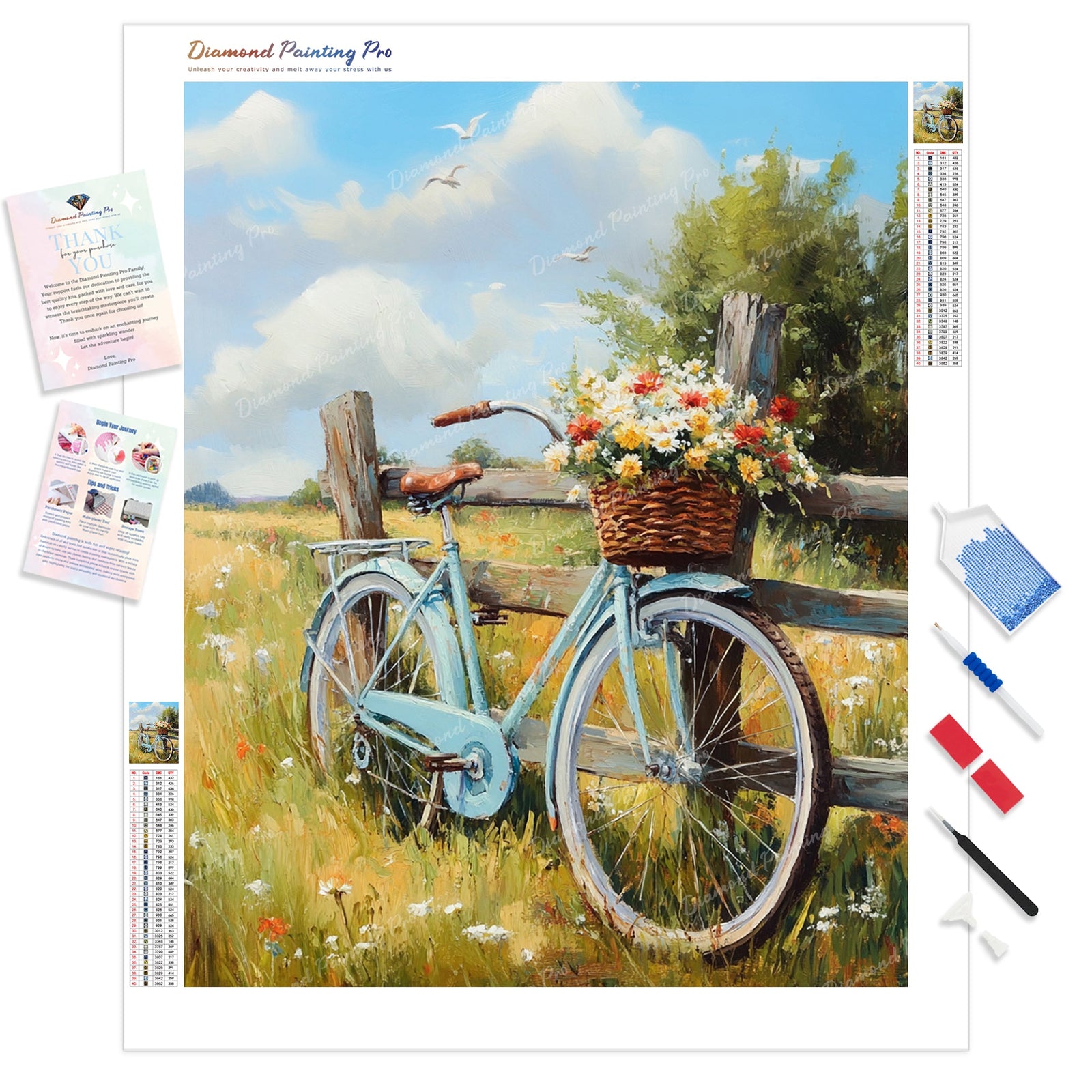 Country Lane Cycle Diamond Painting Kit - Full Drill / Square or Round Diamonds with AB Drills Option