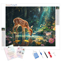 Enchanted Forest Fawn Diamond Painting Kit - Full Drill / Square or Round Diamonds with AB Drills Option