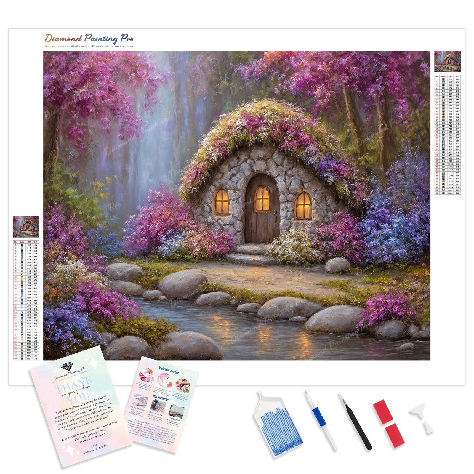 Fairy Blossom Cottage Diamond Painting Kit - Full Drill / Square or Round Diamonds with AB Drills Option