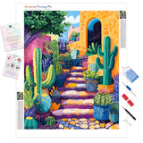 Fiesta Cactus Path Diamond Painting Kit - Full Drill / Square or Round Diamonds with AB Drills Option
