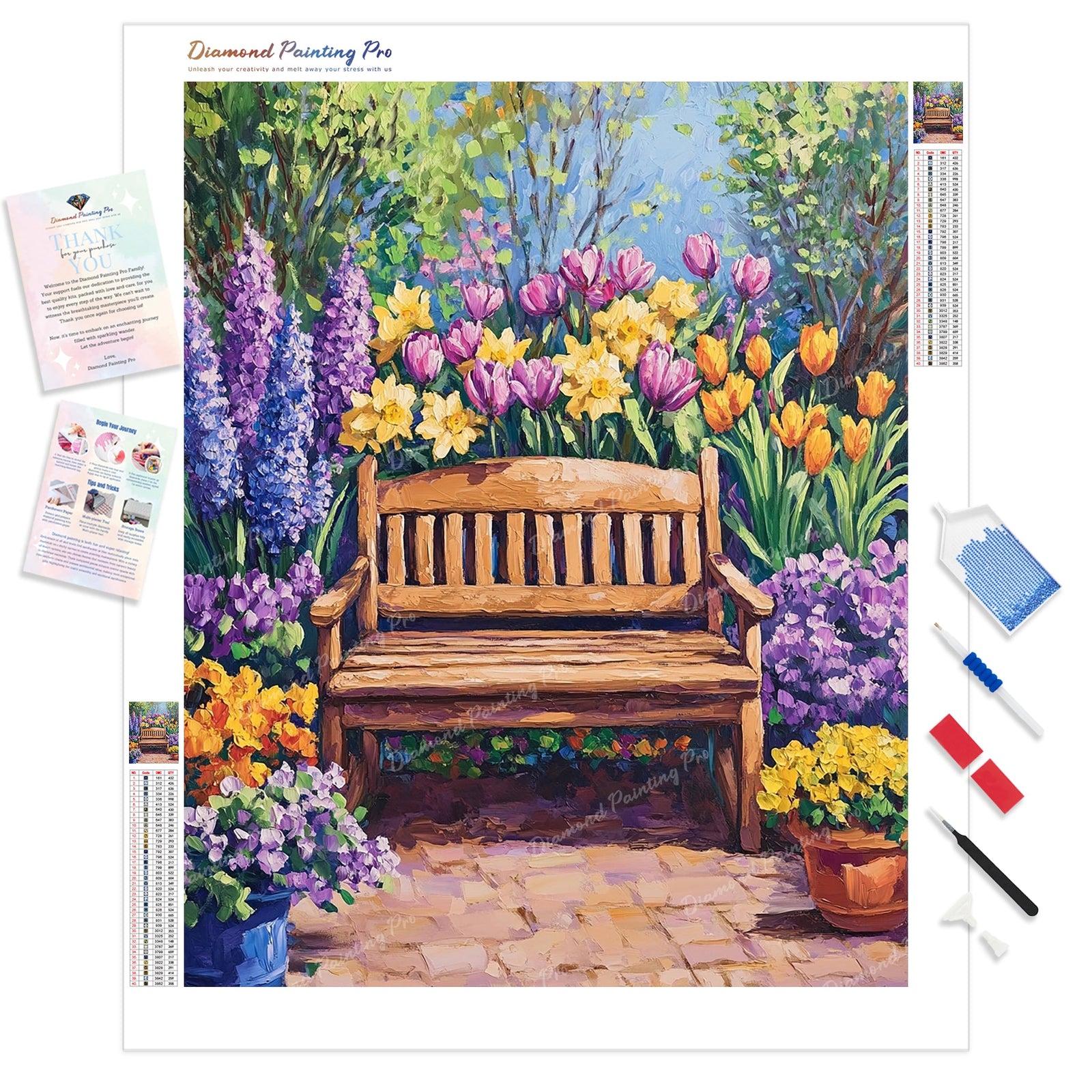 Floral Garden Corner Diamond Painting Kit - Full Drill / Square or Round Diamonds with AB Drills Option