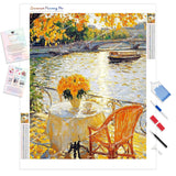 Golden Morning Tea Diamond Painting Kit - Full Drill / Square or Round Diamonds with AB Drills Option