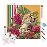 Jungle Cheetah Bloom Diamond Painting Kit - Full Drill / Square or Round Diamonds with AB Drills Option
