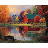 Autumn by the Pond Diamond Art Design - Full Drill with 5d Square or Round Diamonds / AB Drills Available