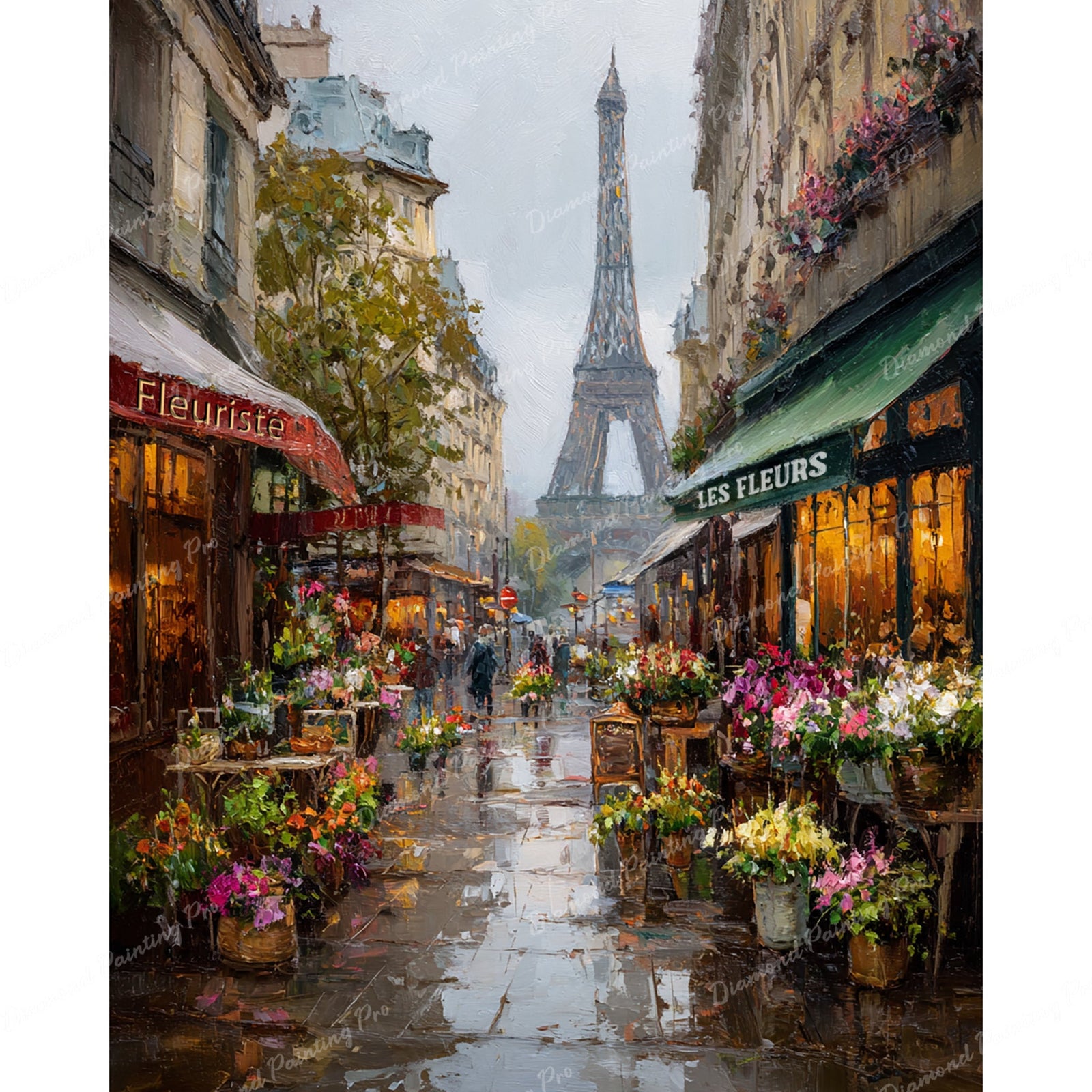 Eiffel Flower Market Diamond Art Design - Full Drill with 5d Square or Round Diamonds / AB Drills Available