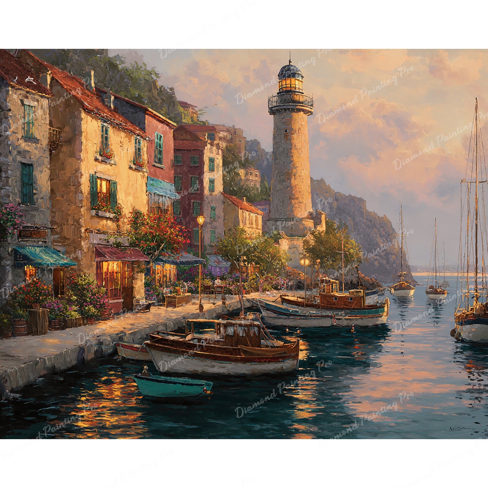 Harbor Sunset Diamond Art Design - Full Drill with 5d Square or Round Diamonds / AB Drills Available