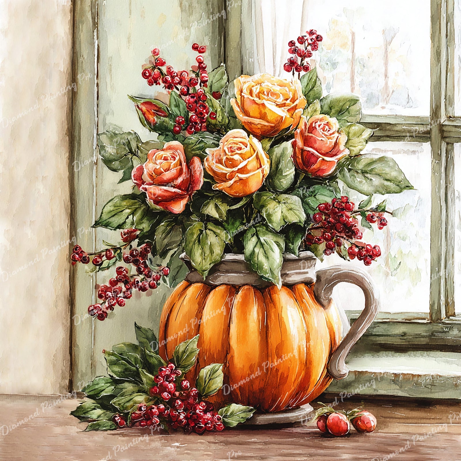 Harvest Vase Roses Diamond Art Design - Full Drill with 5d Square or Round Diamonds / AB Drills Available
