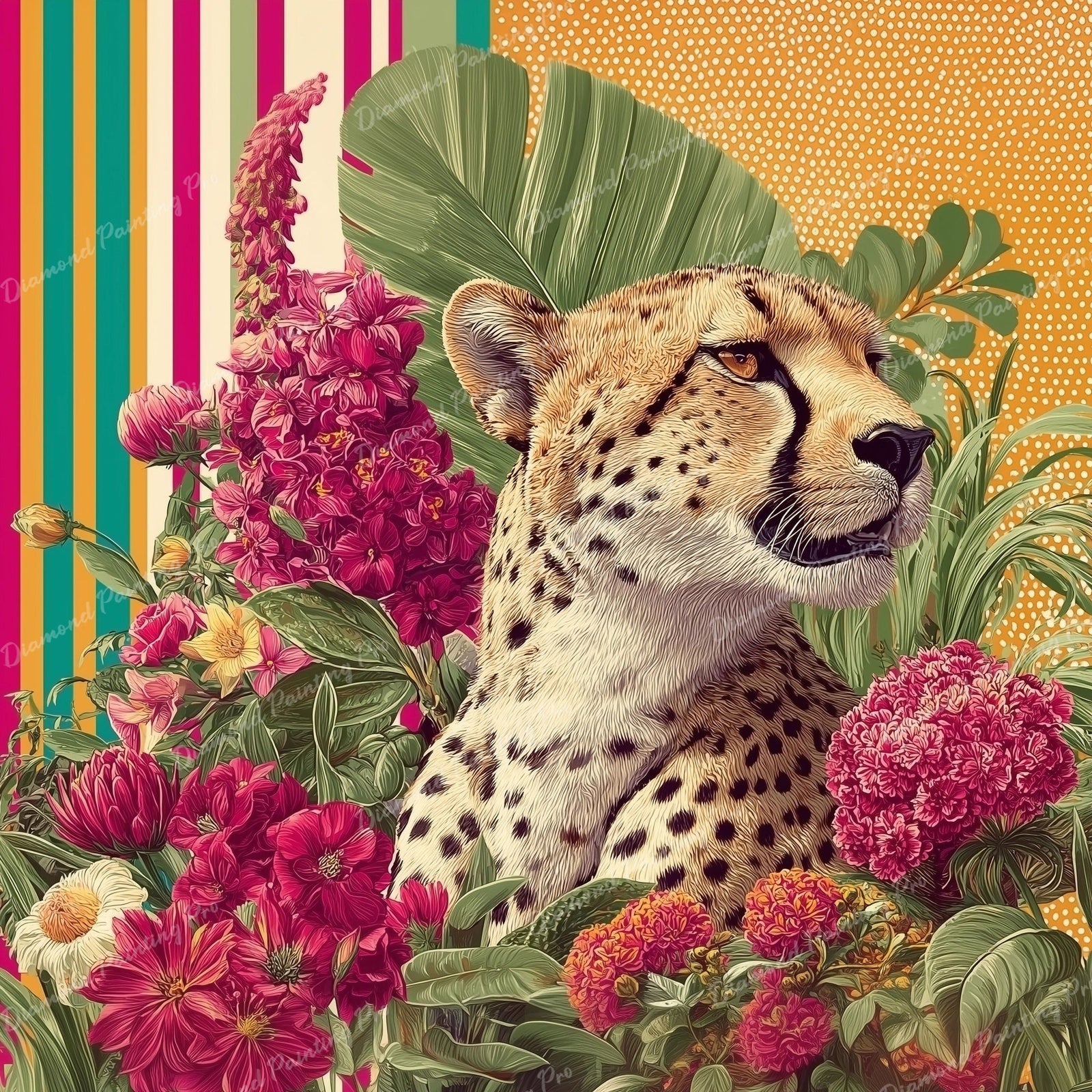 Jungle Cheetah Bloom Diamond Art Design - Full Drill with 5d Square or Round Diamonds / AB Drills Available