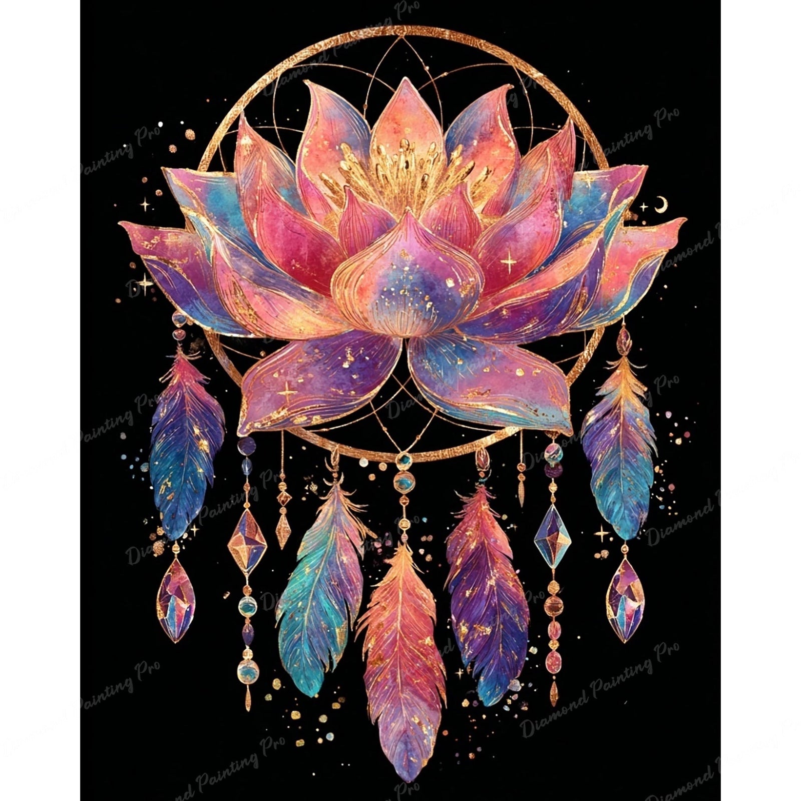 Lotus Dreamcatcher Diamond Art Design - Full Drill with 5d Square or Round Diamonds / AB Drills Available