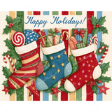 Merry Stockings Diamond Art Design - Full Drill with 5d Square or Round Diamonds / AB Drills Available