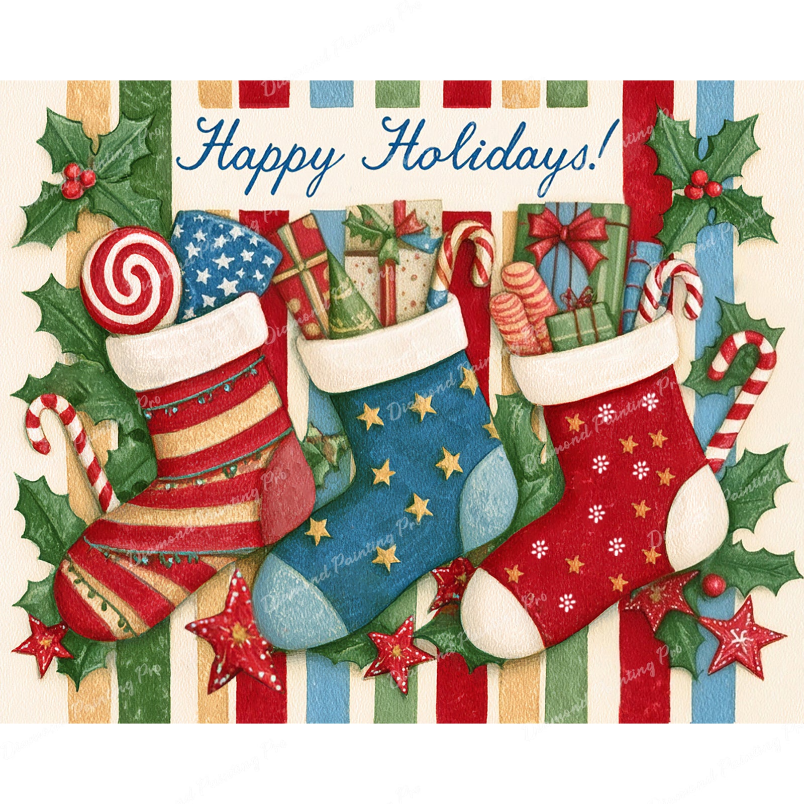 Merry Stockings Diamond Art Design - Full Drill with 5d Square or Round Diamonds / AB Drills Available
