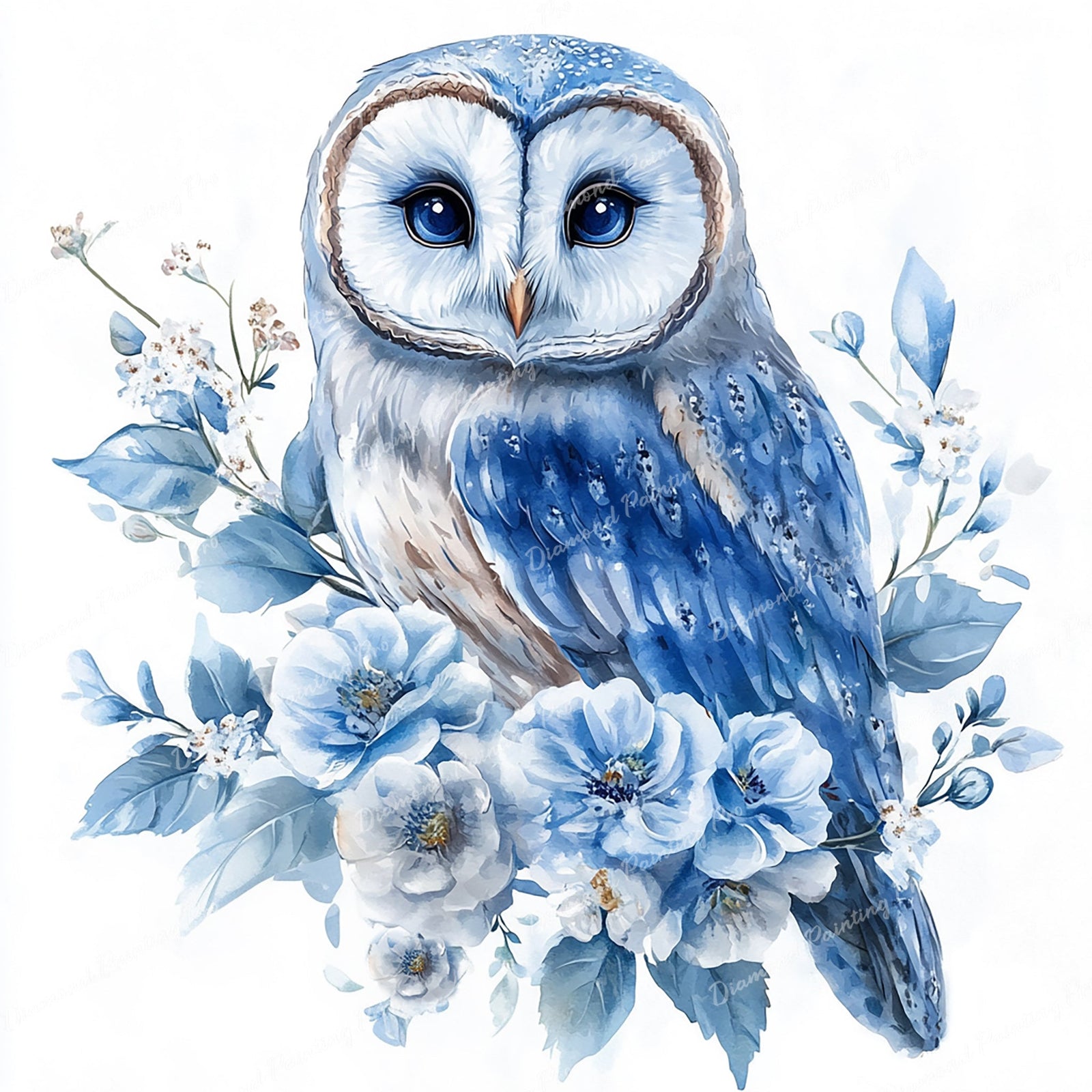 Owl with Blue Blooms Diamond Art Design - Full Drill with 5d Square or Round Diamonds / AB Drills Available