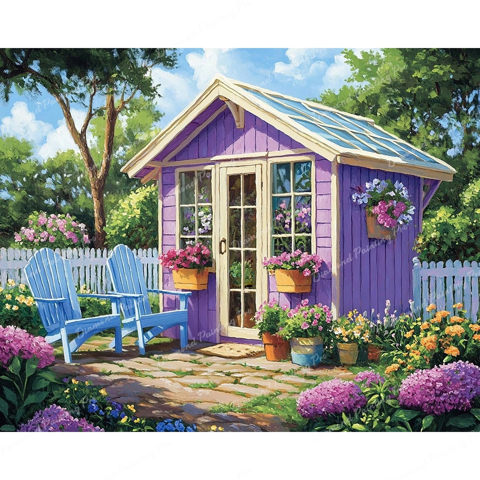 Purple Flower Garden Diamond Art Design - Full Drill with 5d Square or Round Diamonds / AB Drills Available