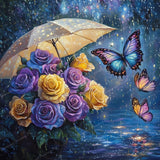 Raindrop Roses and Butterflies Diamond Art Design - Full Drill with 5d Square or Round Diamonds / AB Drills Available