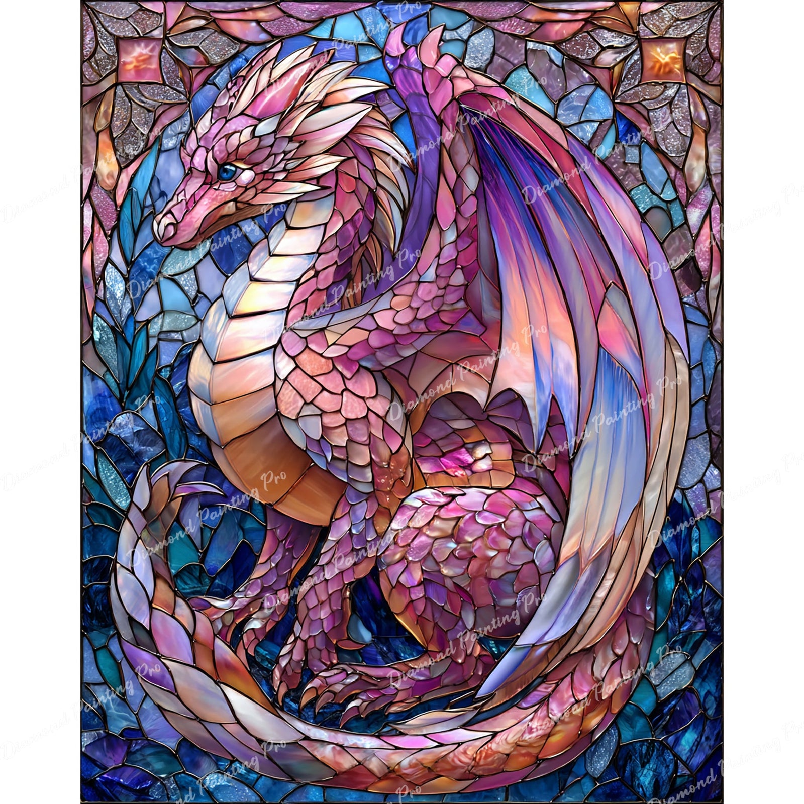 Stained Glass Dragon Diamond Art Design - Full Drill with 5d Square or Round Diamonds / AB Drills Available