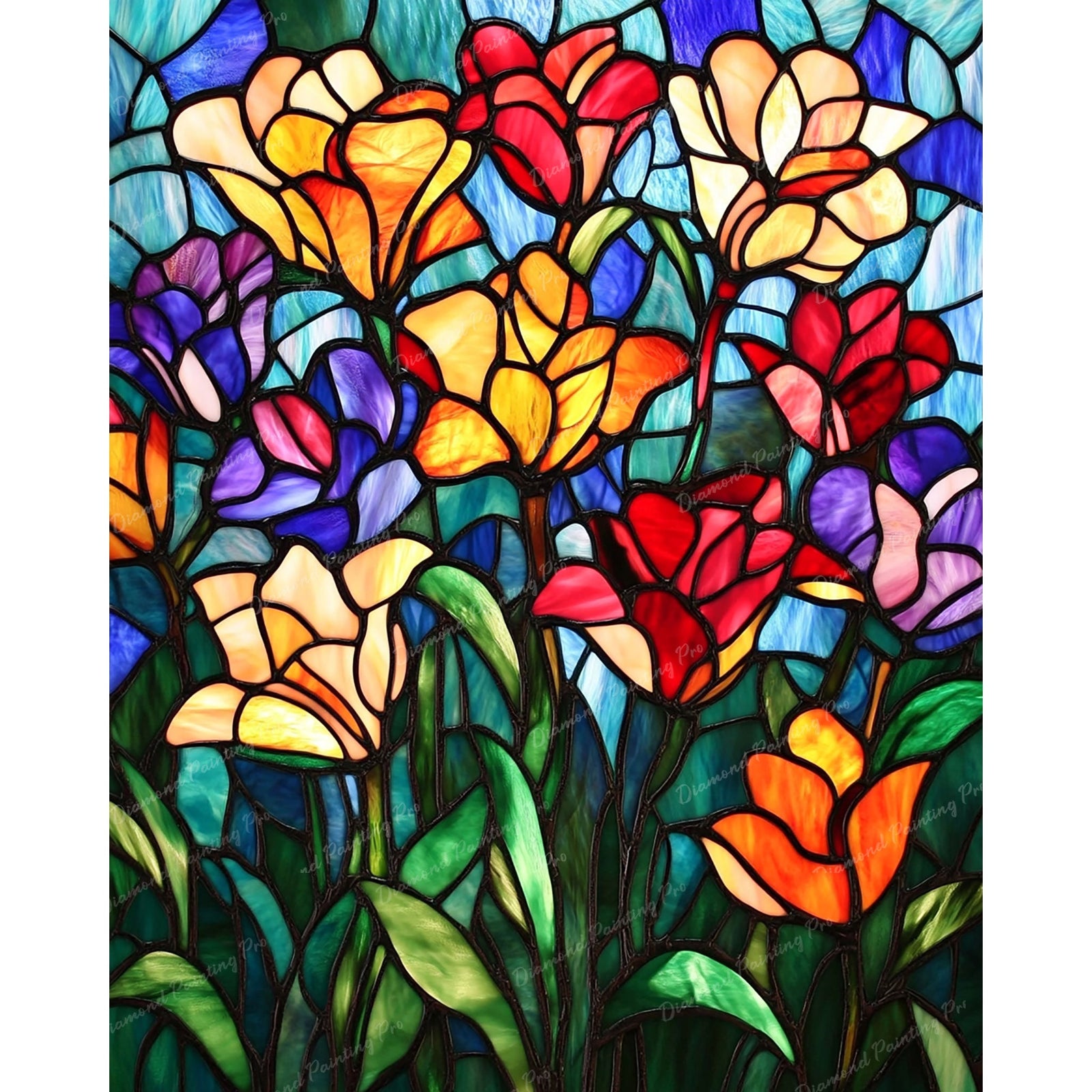Stained Glass Flowers Diamond Art Design - Full Drill with 5d Square or Round Diamonds / AB Drills Available