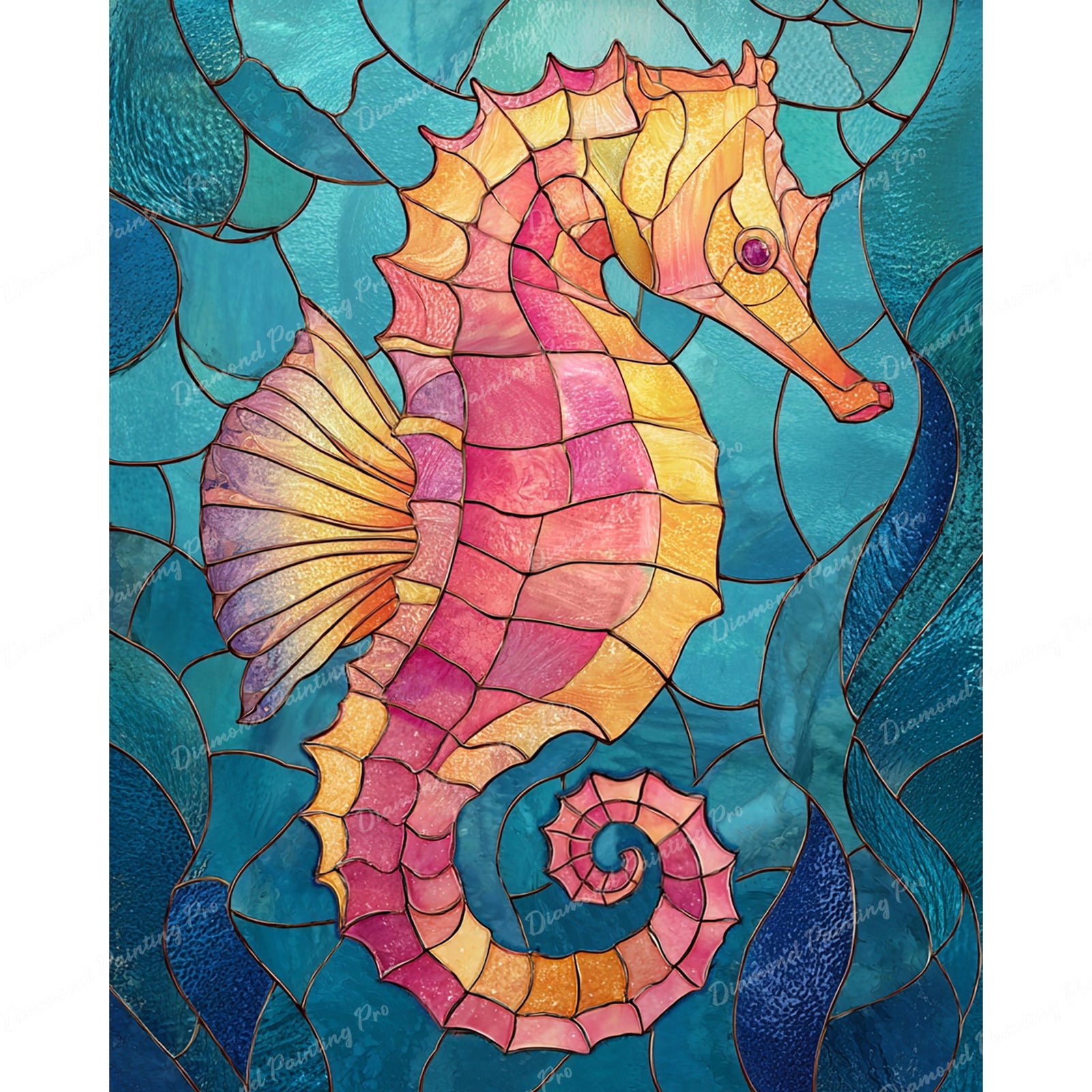 Stained Glass Mystic Seahorse Diamond Art Design - Full Drill with 5d Square or Round Diamonds / AB Drills Available