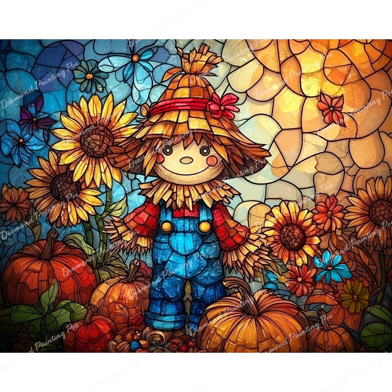 Stained Glass Scarecrow Diamond Art Design - Full Drill with 5d Square or Round Diamonds / AB Drills Available