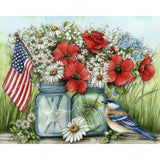 Stars, Stripes, and Blooms Diamond Art Design - Full Drill with 5d Square or Round Diamonds / AB Drills Available