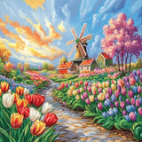 Windmill Tulip Path Diamond Art Design - Full Drill with 5d Square or Round Diamonds / AB Drills Available