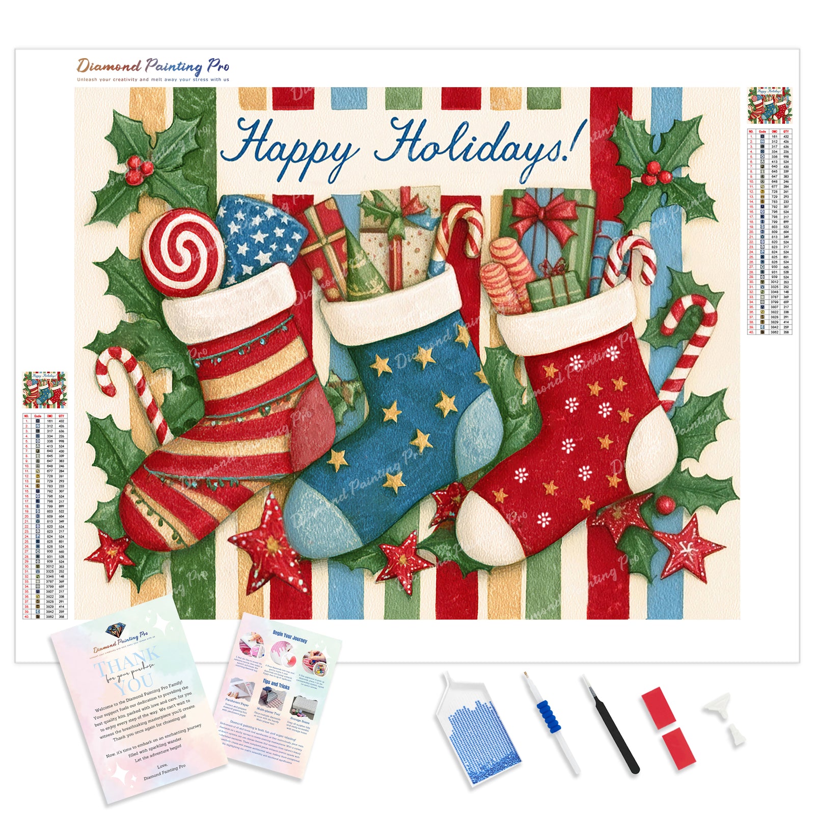 Merry Stockings Diamond Painting Kit - Full Drill / Square or Round Diamonds with AB Drills Option