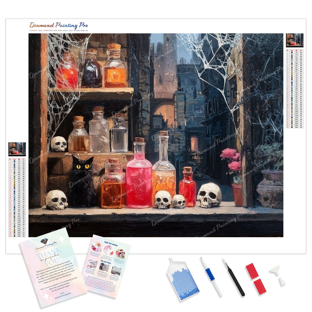 Midnight Potion Parlor Diamond Painting Kit - Full Drill / Square or Round Diamonds with AB Drills Option