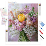 Pastel Flower Bouquet Diamond Painting Kit - Full Drill / Square or Round Diamonds with AB Drills Option