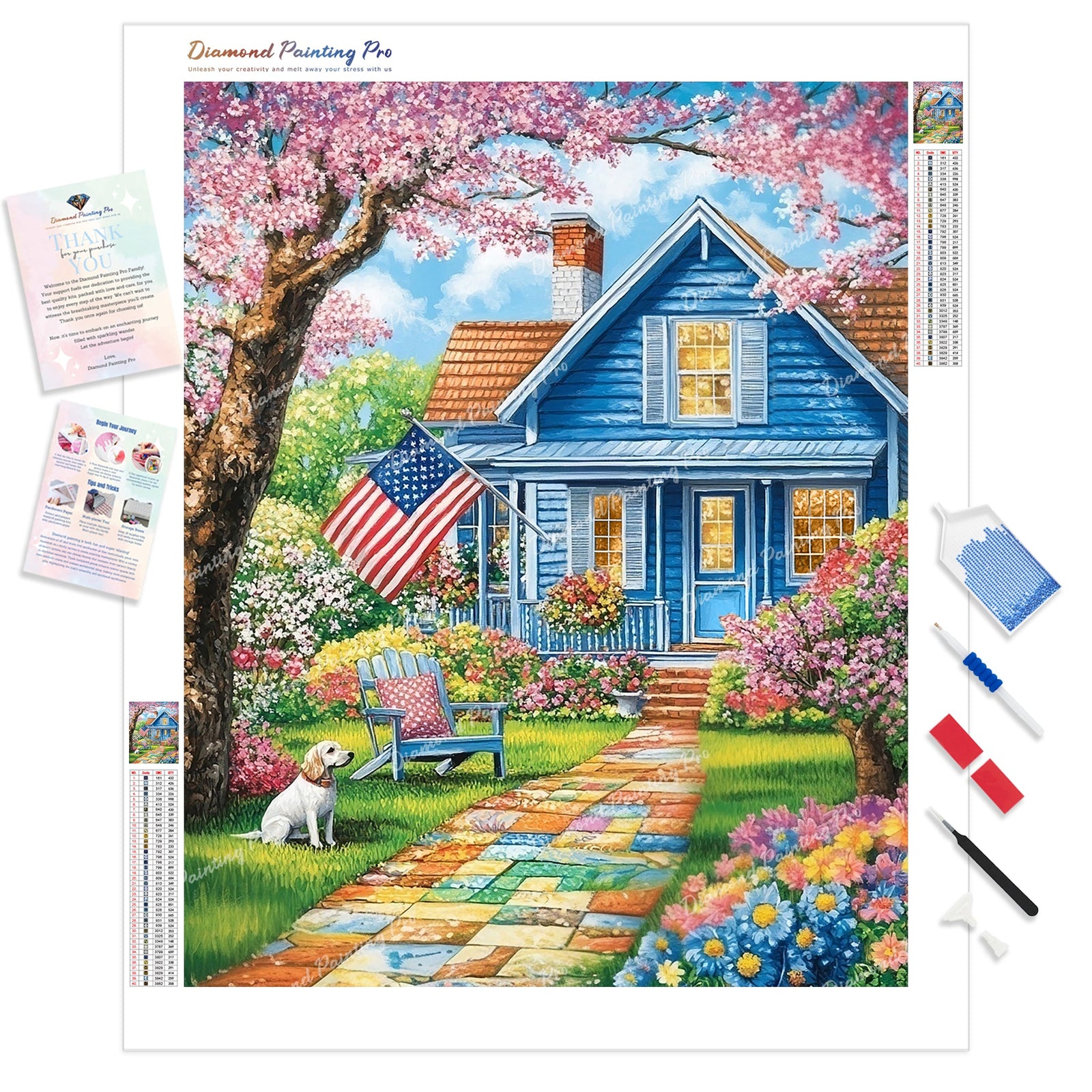 Patriotic Summer Garden Diamond Painting Kit - Full Drill / Square or Round Diamonds with AB Drills Option