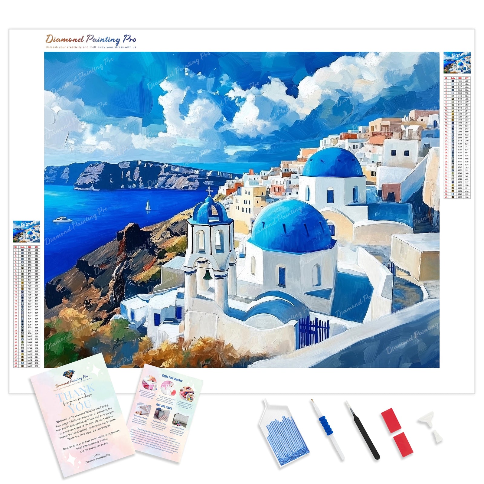 Santorini Charm Diamond Painting Kit - Full Drill / Square or Round Diamonds with AB Drills Option