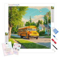 School Bus Ride Diamond Painting Kit - Full Drill / Square or Round Diamonds with AB Drills Option