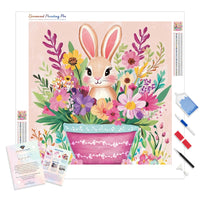 Springtime Bunny Delight Diamond Painting Kit - Full Drill / Square or Round Diamonds with AB Drills Option