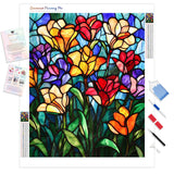 Stained Glass Flowers Diamond Painting Kit - Full Drill / Square or Round Diamonds with AB Drills Option