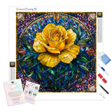 Stained Glass Golden Rose Diamond Painting Kit - Full Drill / Square or Round Diamonds with AB Drills Option