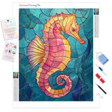Stained Glass Mystic Seahorse Diamond Painting Kit - Full Drill / Square or Round Diamonds with AB Drills Option