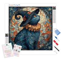 Stained Glass Ruffle Cat Diamond Painting Kit - Full Drill / Square or Round Diamonds with AB Drills Option