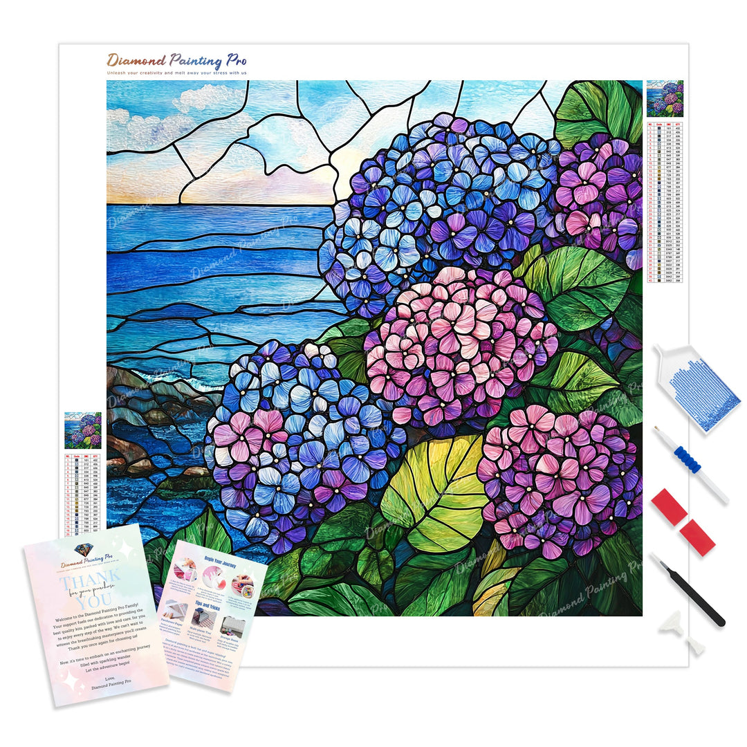 Stained Glass Shoreline Diamond Painting Kit - Full Drill / Square or Round Diamonds with AB Drills Option