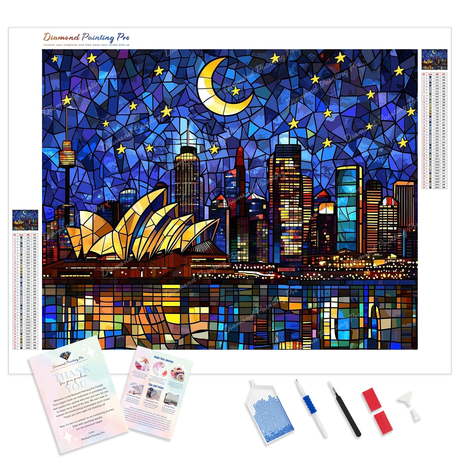 Stained Glass Sydney Skyline Diamond Painting Kit - Full Drill / Square or Round Diamonds with AB Drills Option